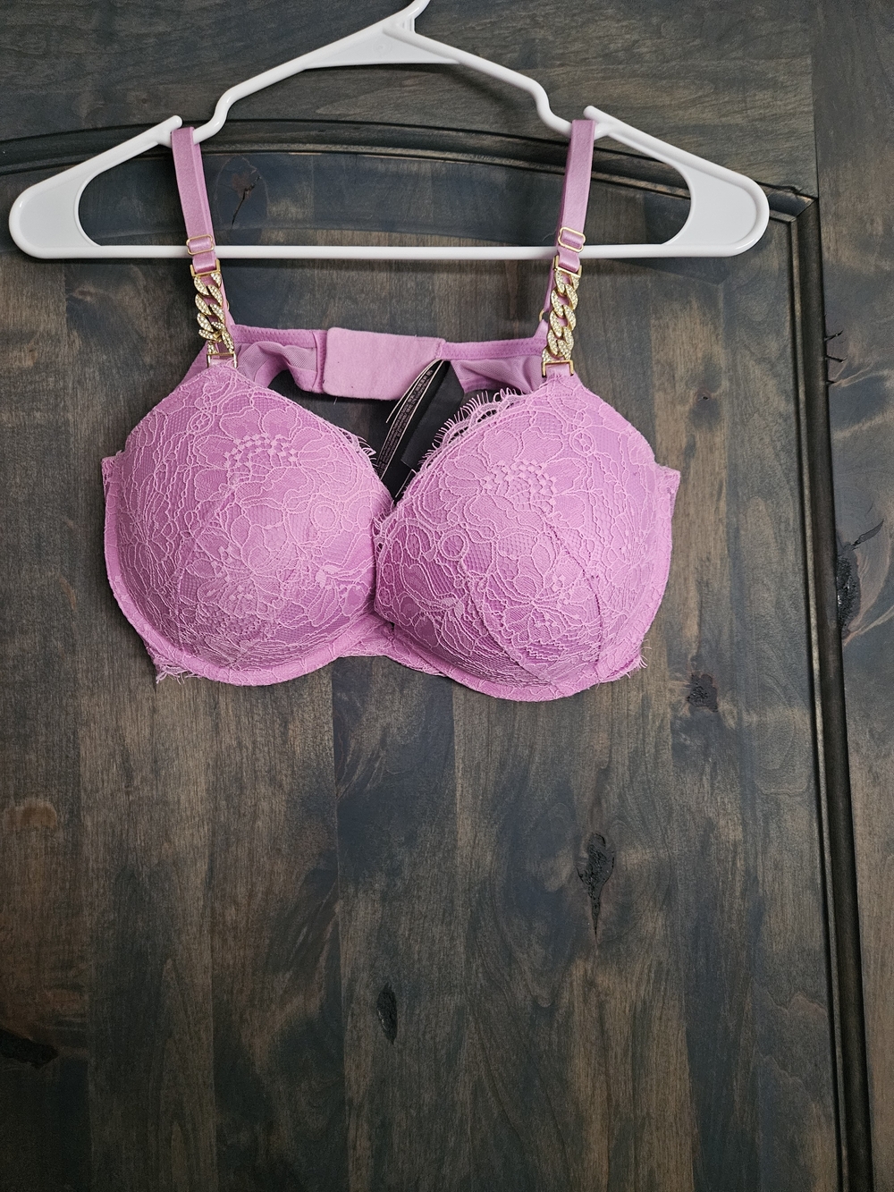 Victoria's Secret Pink Lace Push-Up Bra with Gold Chain Straps